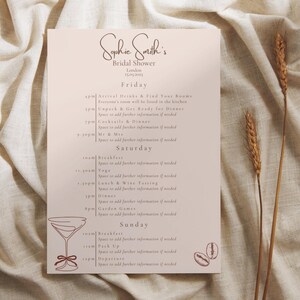 Espresso Martini Brautdusche Reiseplan, Liebe braut Bachelorette Wochenend-Plan, bearbeitbare Canva-Vorlage