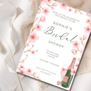 Petals and Prosecco Bridal Shower Invitation, Editable Template, Hen Party, Bridal Shower Invites, Digital Download, Printable Invitation