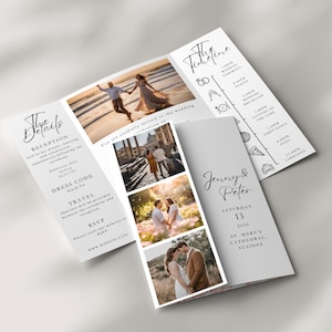 Photo Gatefold Wedding Invitation Template, Editable Canva Folded Wedding Trifold Invitation, Photo Booth Strip Folded Invitation