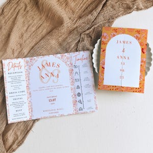 Orange Gatefold Wedding Invitation Template, Editable Trifold Invite, Digital Download