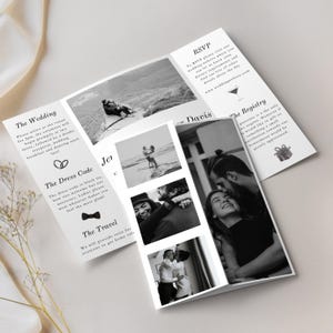 Photo Gatefold Wedding Invitation Template, Minimalist Wedding Invitation, Canva Trifold Invitation, Photo Booth Strip Folded Invitation