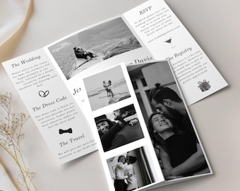 Plantilla de invitación de boda desplegable con foto: Diseño minimalista de Canva (descarga digital)