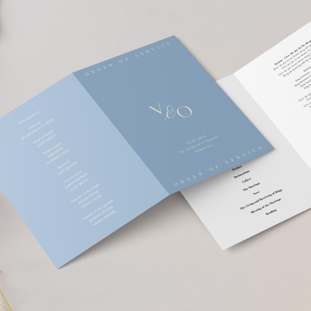 Dusty Blue Wedding Order of Service Template, Classic Ceremony Program