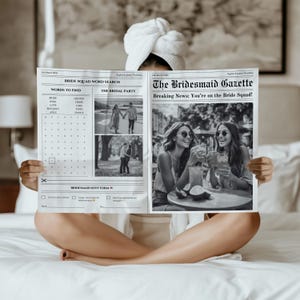 Voorstelkaart bruidsmeisje, sjabloon bruiloftskrant, zal jij mijn bruidsmeisje zijn, trouwprogramma voor de krant, voorstel bloemenmeisje