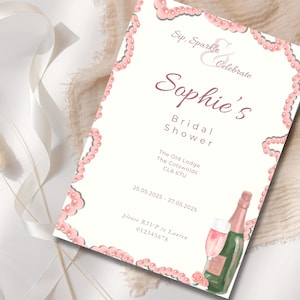 Pearls & Prosecco Bridal Shower Invitation: Editable Template (Digital Download)