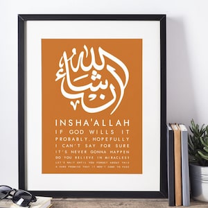 Inshallah Poster in Burnt Orange | Arabic Art Print / Digital Download / Arabic Wall Art / Colorful Wall Art / Gallery Wall / فن عربي