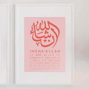 Inshallah Poster in Pink | Arabic Art Print / Digital Download / Arabic Wall Art / Colorful Wall Art / Gallery Wall / فن عربي