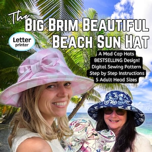 Big Brim Schöner Sonnenhut, Bucket Hat, im digitalen Format PDF in Fünf Erwachsenengrößen, Letter-Format