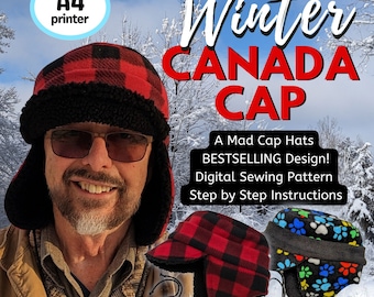 Winter Canada Cap, trapper aviator style hat, sewing pattern and instructions, digital format-A4 size paper