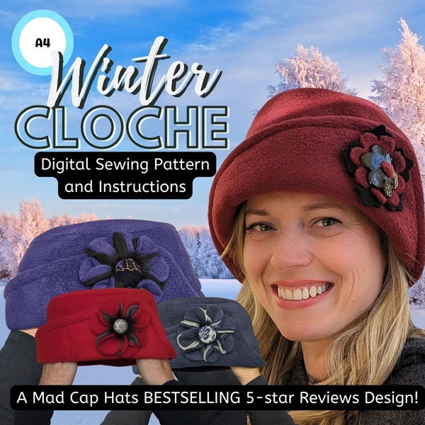 Winter Fashion Cloche Hat sewing pattern and instructions, digital format-A4 paper