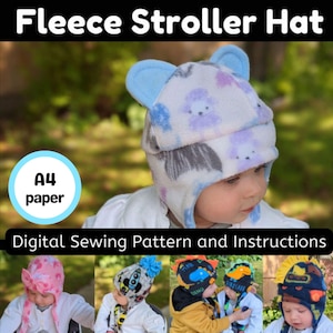 Patrón e instrucciones para coser un adorable gorro de forro polar para cochecito infantil, formato digital (papel A4).