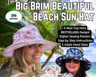Big Brim Sun Hat Sewing Pattern, Beach Bucket Hat PDF (A4)