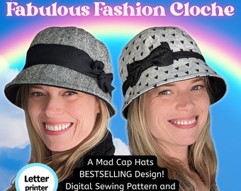 Cloche Hat Sewing Pattern, Mad Cap Hats, Three Sizes (Letter Size)