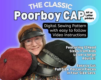 Poorboy Cap Sewing Pattern, Unisex, 12 Sizes (Digital Format)