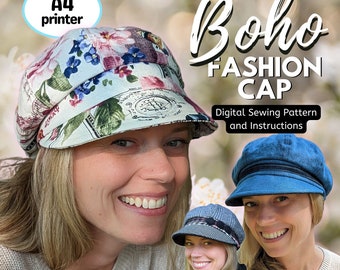 Boho Fashion Cap full sewing pattern, in three head sizes, perfect for medium to almost heavy fabric, A4 paper size