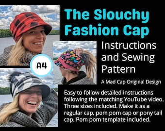 Slouchy Fashion Cap Full Sewing Pattern, in Three Head Sizes