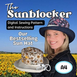 Sunblocker Wide Brim Sun Hat, in digital format PDF in Four adult sizes, A4 size paper