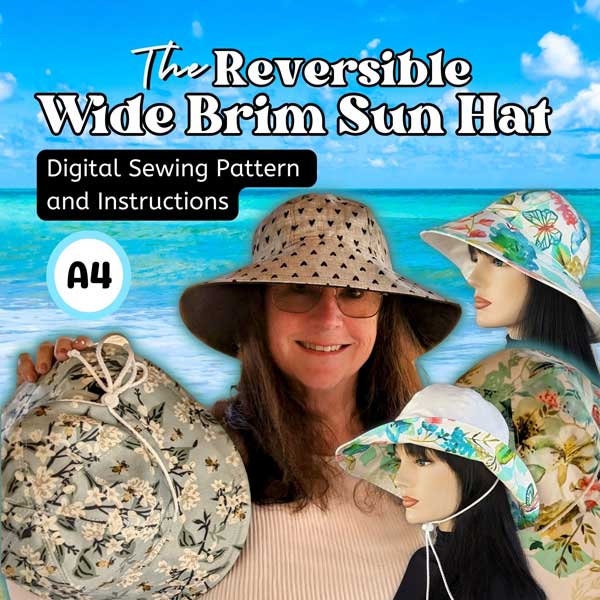 Reversible Wide Brim Sun Hat, Bucket Hat, in digital format PDF in Four adult sizes, A4 size paper