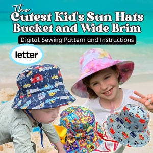Cutest Kid's Sun Hats, sewing pattern and instructions, two brim sizes, four head sizes, digital format, Letter size paper