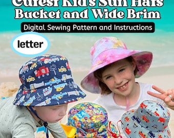 Cutest Kid's Sun Hats, sewing pattern and instructions, two brim sizes, four head sizes, digital format, Letter size paper