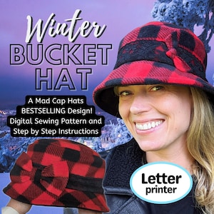 Patrón de costura e instrucciones de Winter Bucket Hat, formato digital: papel tamaño carta