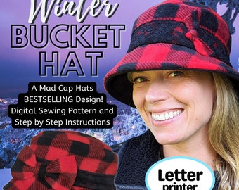 Winter Bucket Hat sewing pattern and instructions, digital format-Letter size paper