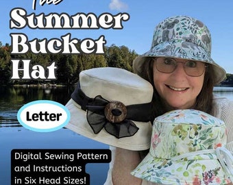 Summer Bucket Brim Sun Hat, Bucket Hat, in digital format PDF in Six Sizes, LETTER size paper