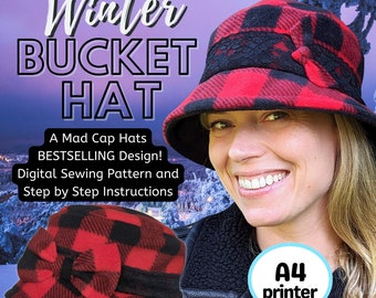 Winter Bucket Hat sewing pattern and instructions, digital format-A4 paper