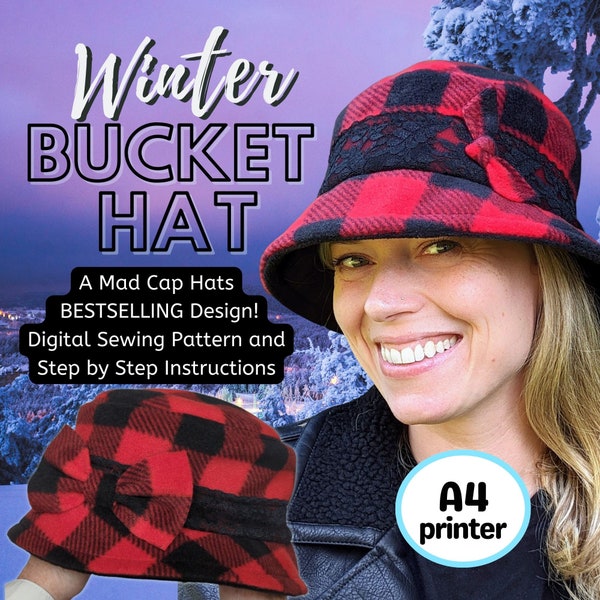 Winter Bucket Hat sewing pattern and instructions, digital format-A4 paper
