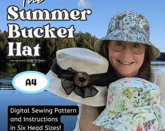 Summer Bucket Brim Sun Hat, Bucket Hat, in digital format PDF in Six Sizes, A4 size paper