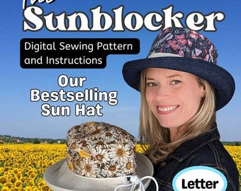 Sunblocker Wide Brim Sun Hat, in digital format PDF in Four adult sizes, Letter size paper
