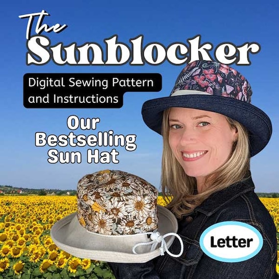 Sunblocker Wide Brim Sun Hat, in Digital Format PDF in Four Adult Sizes,  Letter Size Paper 