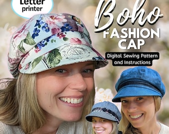 Patron de couture complet Boho Fashion Cap, en trois tailles de tête, parfait pour les tissus moyens à presque épais, format papier lettre