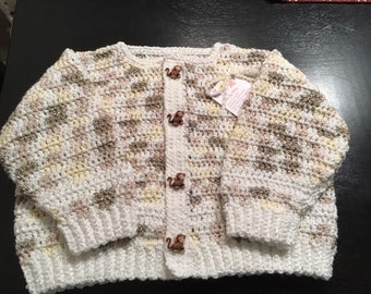 Crocheted Baby Sweater with Cute Monkey Buttons