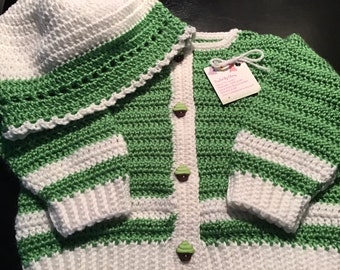 Crocheted Baby Sweater and Hat with Cupcake Buttons
