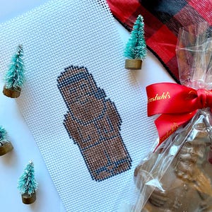 CHOCOLATE SANTA Hand Painted Needlepoint Canvas | 13/ 18 Mesh Stitch Painted Zweigart MonoDeluxe Canvas | Vintage Holiday and Chrstmaz Decor