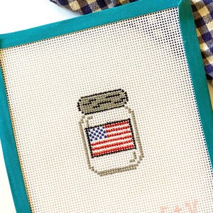 AMERICAN FLAG Mason Jar | Needlepoint Canvas | 13 Mesh Holiday Jars Collection | Memorial Day July 4 | Hand Painted | Beginner Project