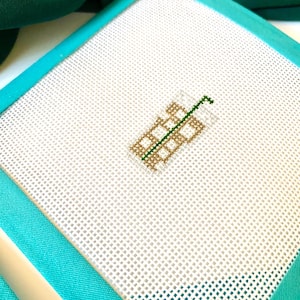 ICED COFFEE LATTE Hand-Painted Mini 18 or 13 Mesh Stitch Painted Zweigart Mono Deluxe Needlepoint Canvas | Beginner Project Bag Tag