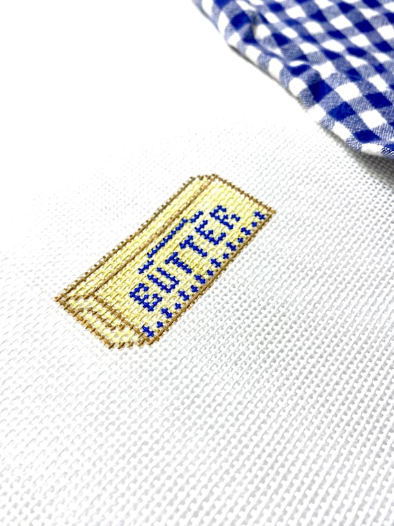 STARTER NEEDLEPOINT KIT Stick of Butter | Hand Painted Canvas, Threads, Supplies, Instructions | Beginner Stitcher | Simple Easy diy Project