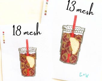 ICED SWEET TEA Hand-Painted Needlepoint Canvas | Stitch Painted Zweigart Mono Deluxe Needlepoint Canvas | 13 or 18 Mesh