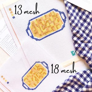 MACARONI and CHEESE in a Casserole Dish | Hand Painted Needlepoint Canvas 13 or 18 Mesh Stitch Painted Zweigart Mono Deluxe Canvas