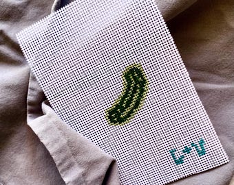 MINI PICKLE Needlepoint Canvas | Hand Painted |  Stitch Painted Zweigart Mono Deluxe Canvas | 13 or 18 Mesh Needlepoint Project