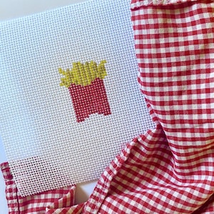 FRENCH FRIES Hand Painted Mini | 18 or 13 Mesh Stitch | Fast Food Needlepoint Canvas | Beginner Project Bag Tag Bag Charm