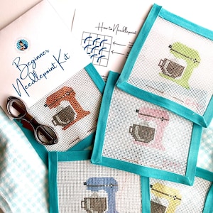 STARTER NEEDLEPOINT KIT Custom Mini Stand Mixer  | Hand Painted, Threads, Supplies, Instructions | Beginner | Simple Easy diy Project 13m