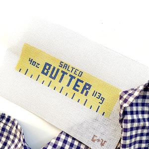 STICK of BUTTER BOOKMARK | Hand Painted Needlepoint Canvas 13 Mesh Stitch Painted Zweigart Mono Deluxe | diy needlepoint project