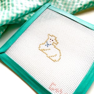 VINTAGE LAMB CAKE Hand Painted Mini | 18 or 13 Mesh Stitch Painted Needlepoint Canvas | Easter Brunch Dessert Baking Treats | Mini Bag Charm