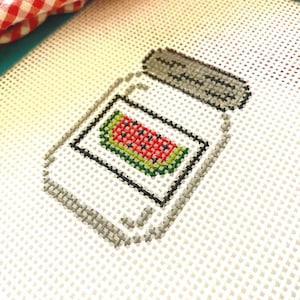 WATERMELON SLICE Mason Jar | Needlepoint Canvas | 13 Mesh Holiday Jars Collection | Memorial Day | Summer | Hand Painted | Beginner ProjecT