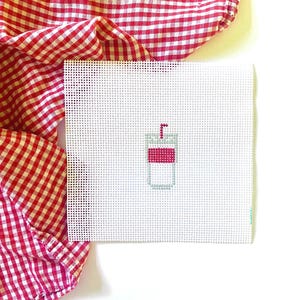SODA CUP with straw Mini | 18 or 13 Mesh Hand Stitch Painted Zweigart Mono Deluxe  Soda Pop Needlepoint Canvas | Beginner Bag Tag