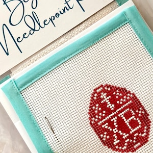 STARTER NEEDLEPOINT KIT Mini Pascha Red Egg  | Hand Painted Canvas, Threads, Supplies, Instructions | Beginner Stitcher | Easy diy Project