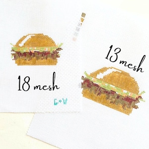 PULLED PORK BBQ Sandwich |  Hand Painted Barbeque Needlepoint Canvas Stitch Painted Zweigart Mono Deluxe Needlepoint Canvas | 18 or 13 Mesh